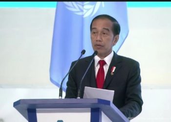Presiden Jokowi berpidato di acara Global Platform for Disaster Risk Reduction (GPDRR) 2022 di Bali, Rabu (25/5/2022). (Tangkap layar YouTube Sekretariat Presiden)