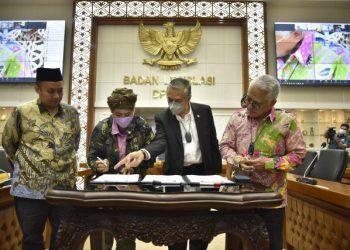 Wakil Ketua Baleg DPR RI M. Nurdin saat pengesahan RUU KIA untuk menjadi usulan RUU inisiatif dalam Rapat Pleno Harmonisasi RUU KIA di Ruang Rapat Baleg DPR RI, Gedung Nusantara I, Senayan, Jakarta, Kamis (9/6/2022). Foto: Munchen/Man