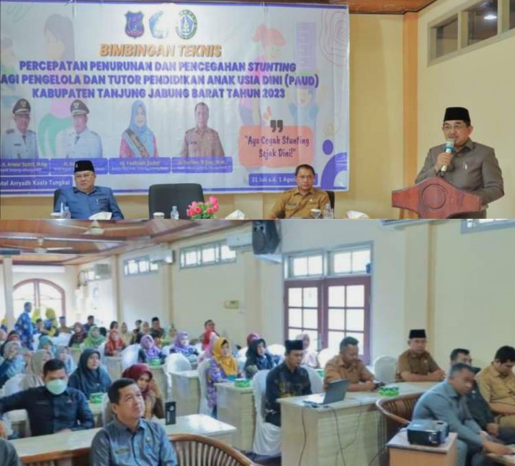 Bupati Tanjab Barat Buka Bimtek Percepatan Penurunan Stunting Bagi Pengelola dan Tutor PAUD