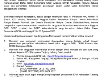 KPU Tanjab Barat Umumkan Daftar Calon Sementara Anggota DPRD Tanjab Barat