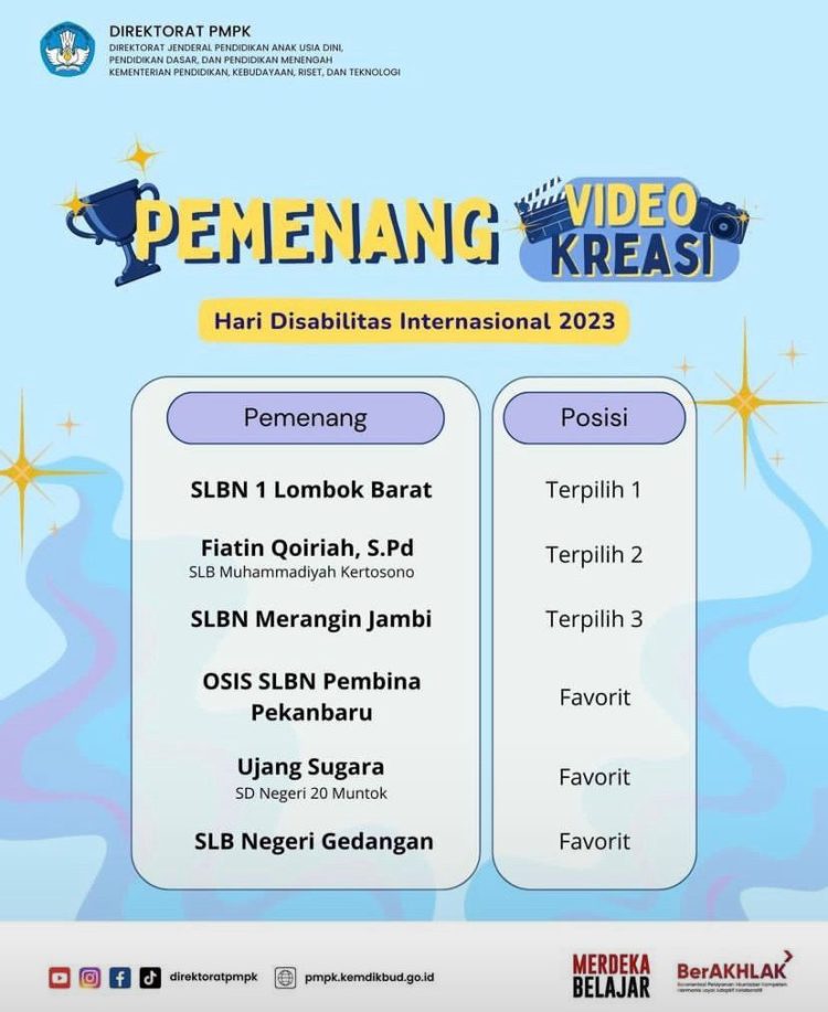 SLBN Merangin Juara 3 Lomba Video Nasional, Kadisdik Jambi Pesan Ini