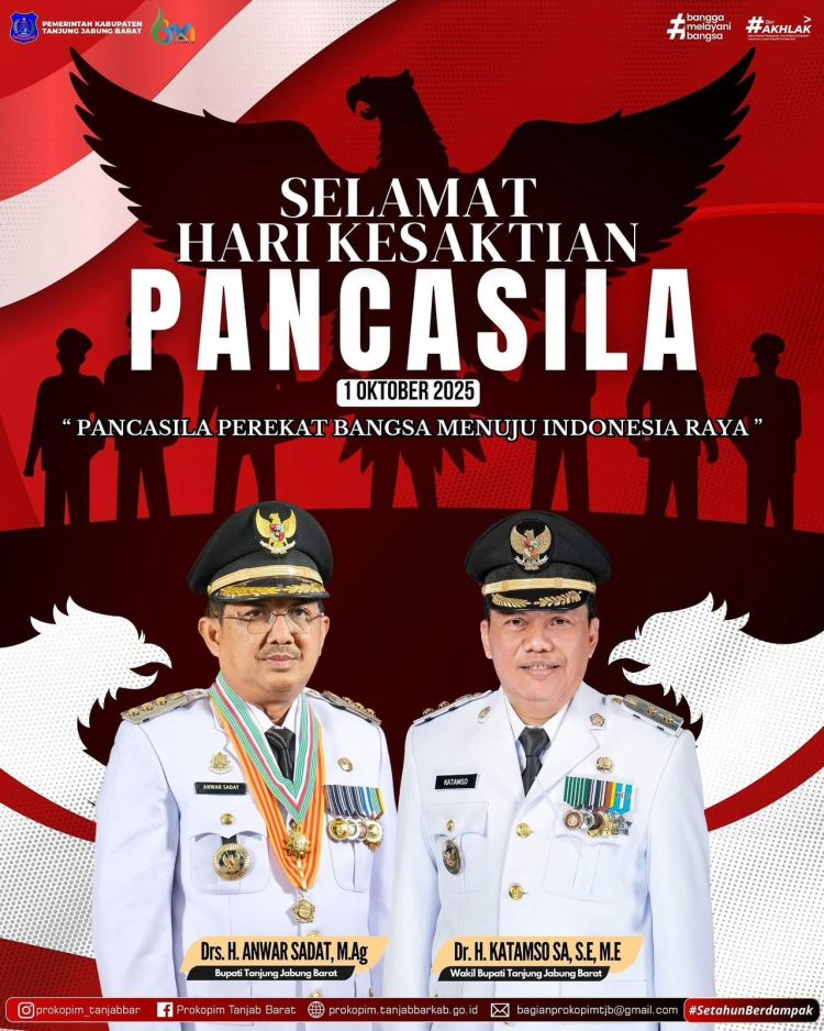 PEMKAB TANJAB BARAT MENGUCAPKAN SELAMAT HARI KESAKTIAN PANCASILA TAHUN 2025
