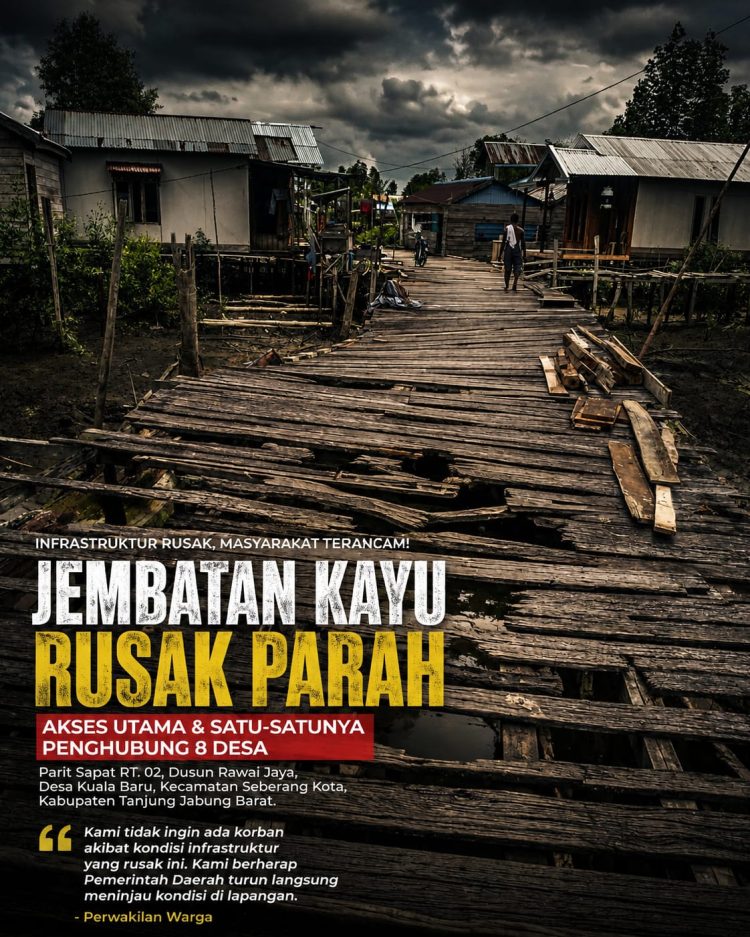 Jerambah Kayu Akses Utama 8 Desa di Kecamatan Seberang Kota Rusak Parah, Warga Minta Pemerintah Daerah Segera Turun Tangan